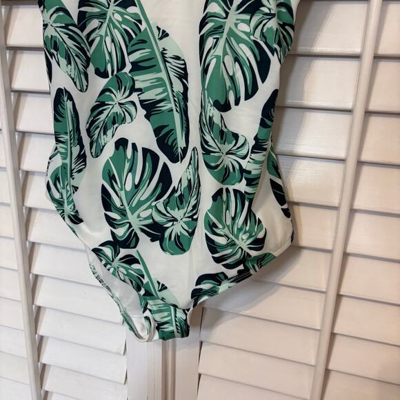 Crane White and Green Palm Print One Piece Swimsuit Size XXL - Picture 4 of 6